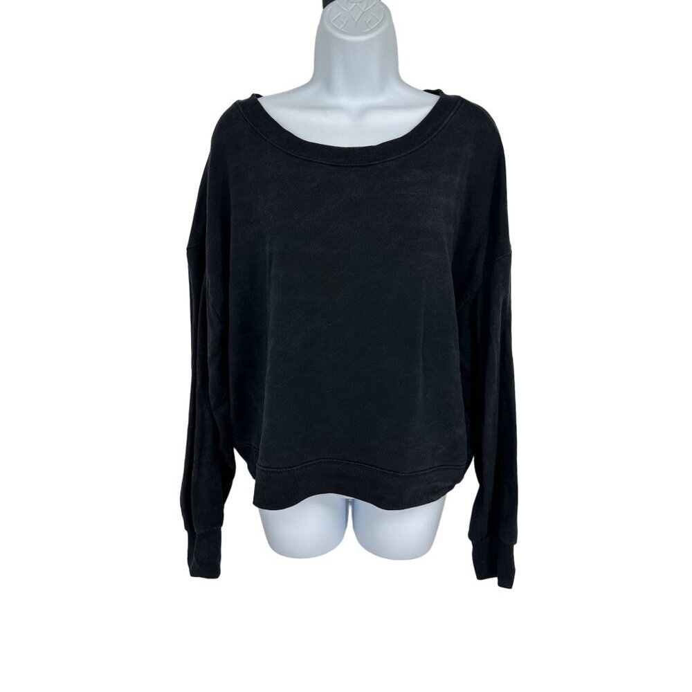 ATHLETA Savasana Twist Back Crop Sweatshirt Black Women's Size L